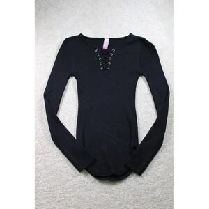 No Boundaries Sweater Womens Small Black Lace Up Ribbed Long Sleeve Pullover Top